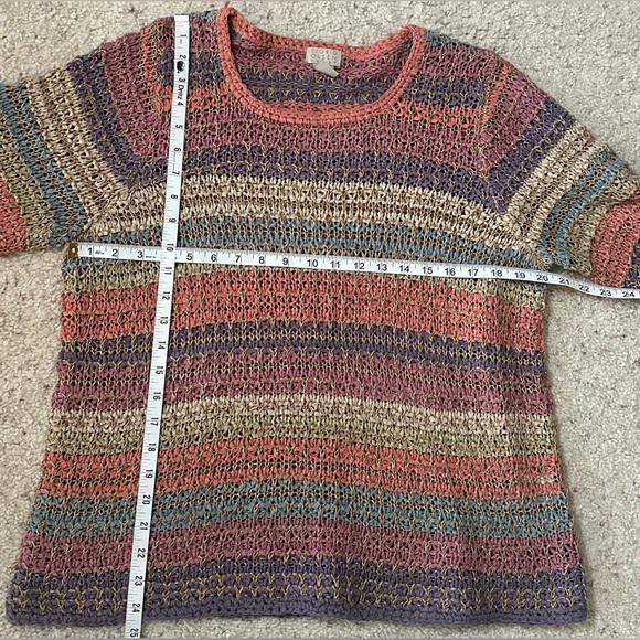 Sigrid Olsen Sport Open Knit Sweater XL Pastel Striped Lightweight - Picture 7 of 8